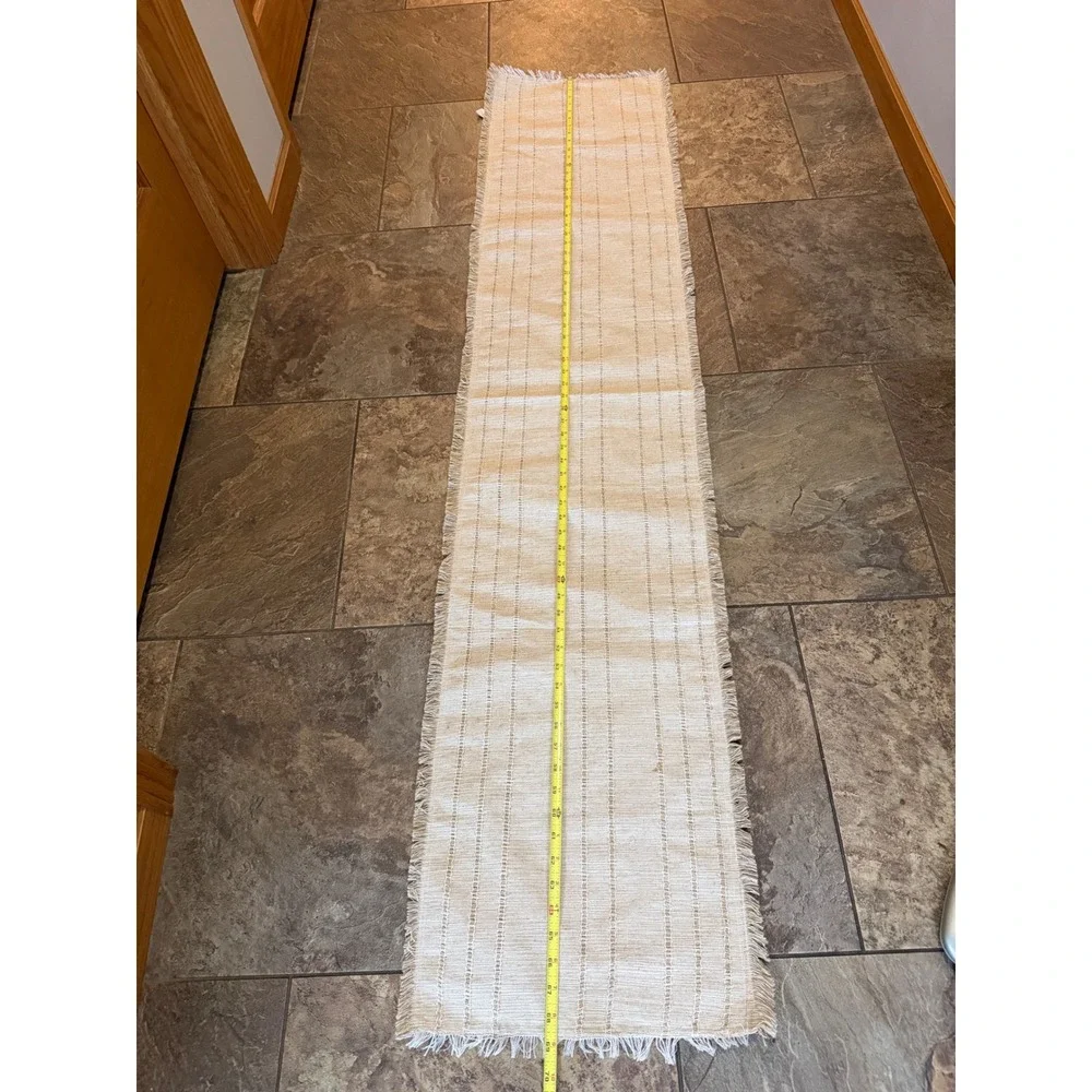 Boho Woven Fringed Table Runner Cream Tan Striped Farmhouse Decor 70 Inch